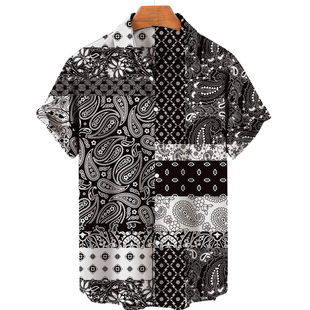3D geometric lapel short-sleeved shirt复古3D几何翻领短袖衬衫