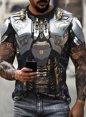 3D mech printed loose short sleeves     3D机甲印花宽松短袖衫