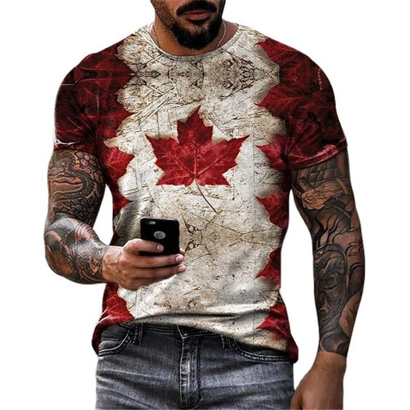 3D maple leaf printed short sleeve T-shirt 3D枫叶印花短袖T恤