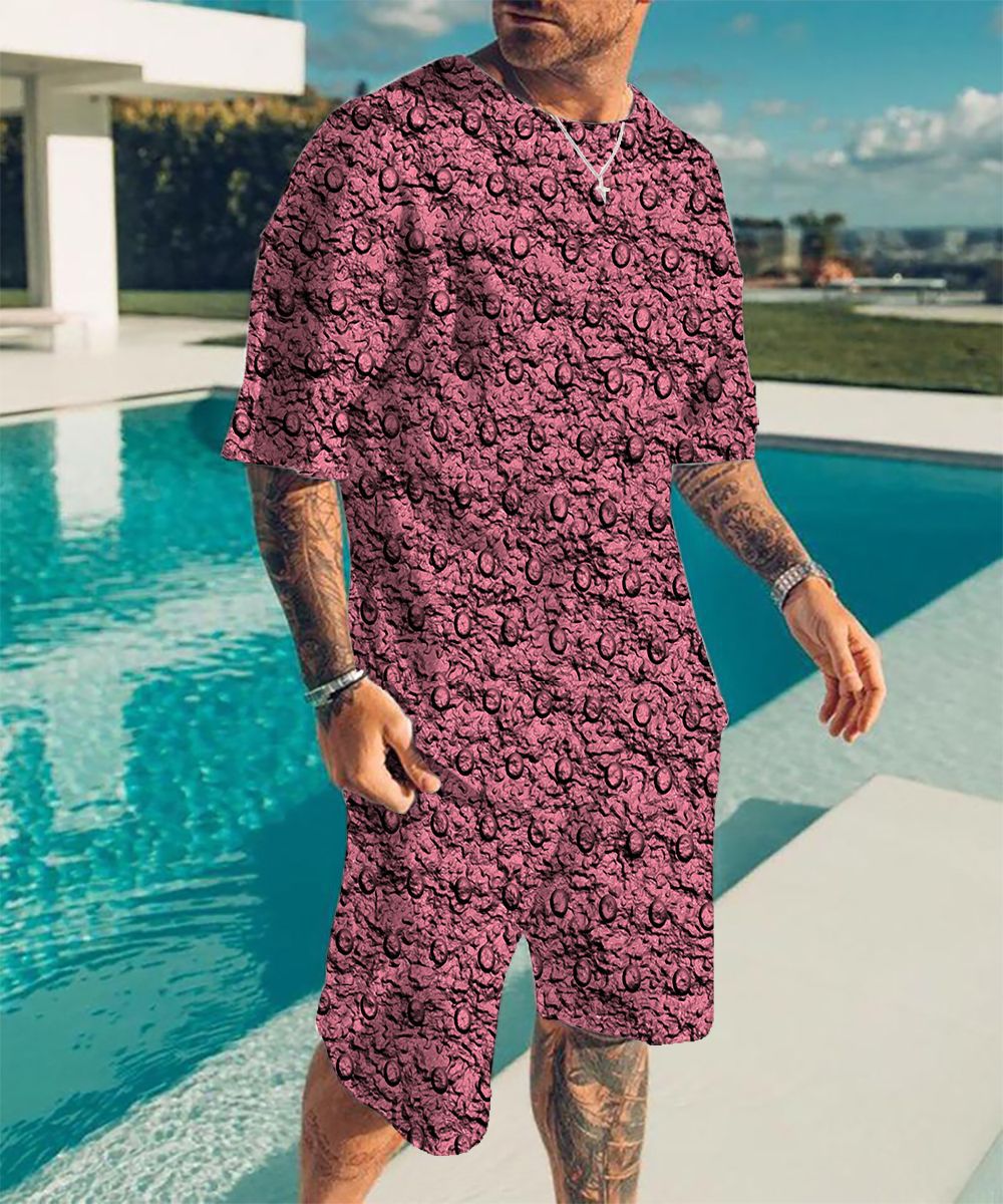 3D印花夏季短袖薄款套装男