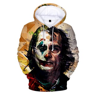 3D clown print long sleeve hoodie   3D小丑印花长袖连帽卫衣男
