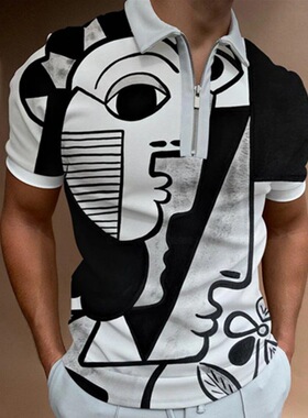 Casual 3D printed lapel Polo short sleeves3D印花翻领Polo短袖
