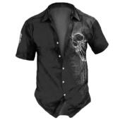 sleeved skeleton Retro slim short shirt复古3D骷髅修身 衬衣