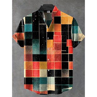 printed men shirt 短袖 top art 男3D lapel 3d印花翻领艺术衬衫