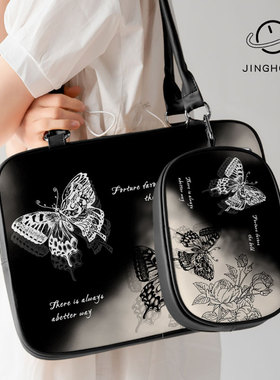 黑色蝴蝶笔记本电脑包女手提适用华为matebook16.1防震苹果macbook15.6英寸小新pro14.6寸保护套13.3寸单肩包