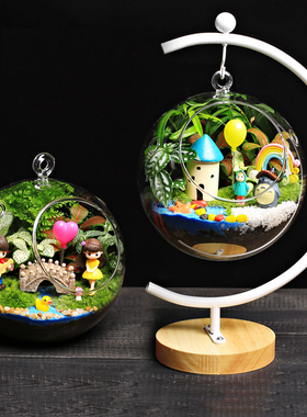 16c苔藓微景观生态双孔吊瓶白色支架子DIY材料包桌面绿植物小盆栽