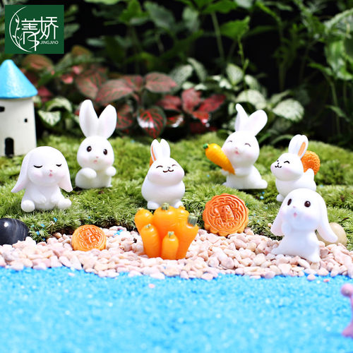 白兔子萝卜微景观摆件 绿植物多肉小盆栽中秋节月饼装饰品DIY材料