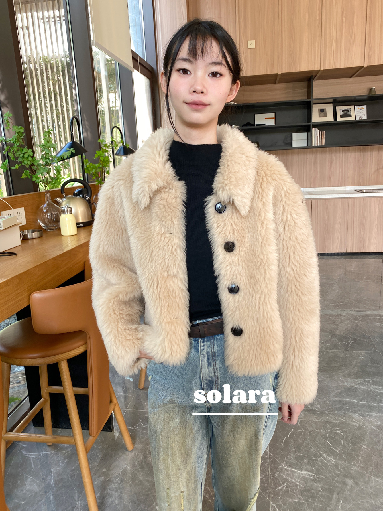 solara全羊毛托卡羊羔毛外套女短款小个子显瘦皮草加厚皮毛一体
