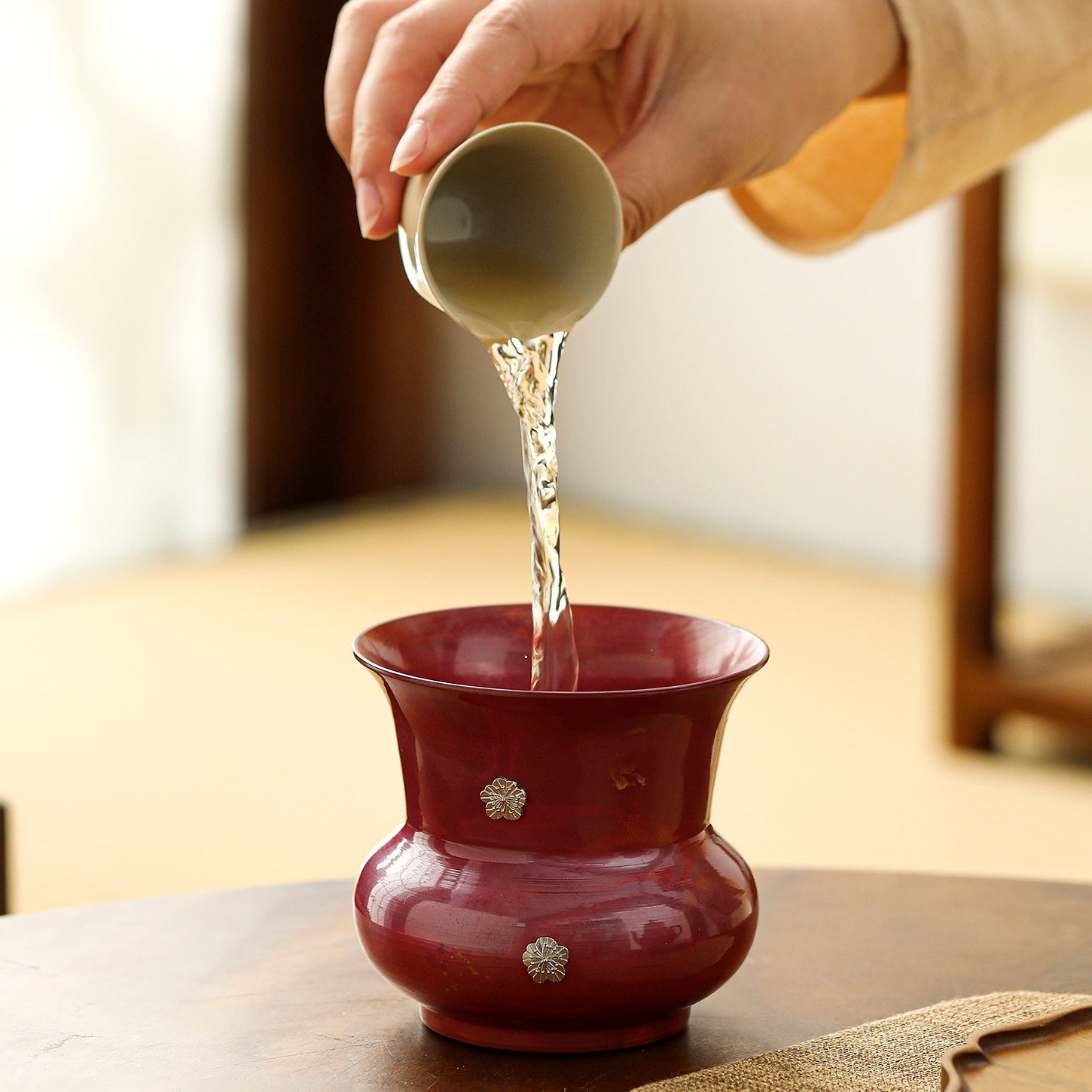 紫铜嵌银茶洗水盂茶道配件