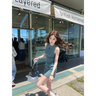 青春专辑 覆古牛仔刺绣连衣裙女气质收腰短裙 piggy 八盖pinky