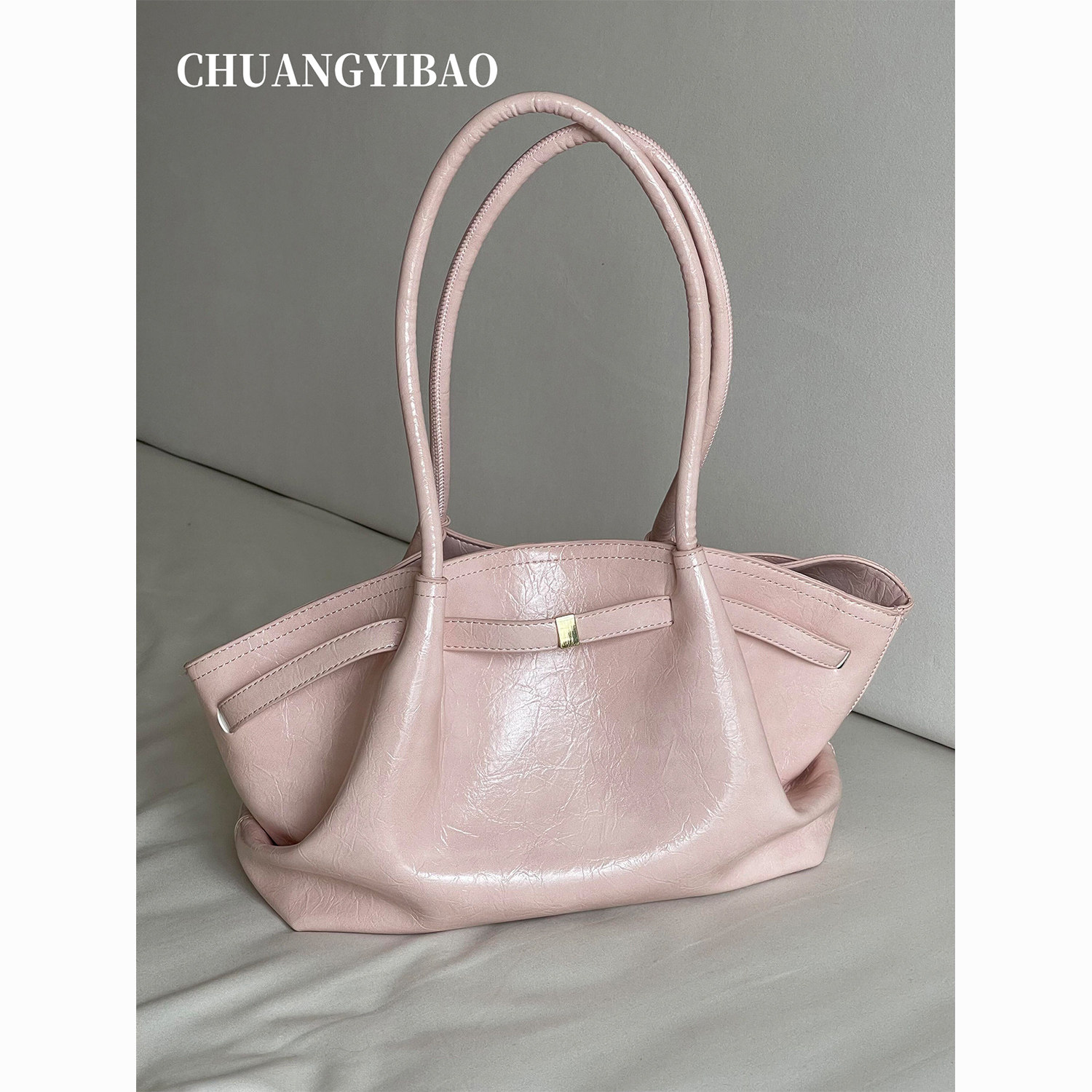 粉色超火菜篮子水桶包包女式2026新款高级感小众设计褶皱托特大包,箱包皮具/热销女包/男包,腋下包,淘宝优惠券,粉丝福利购,淘宝优惠卷