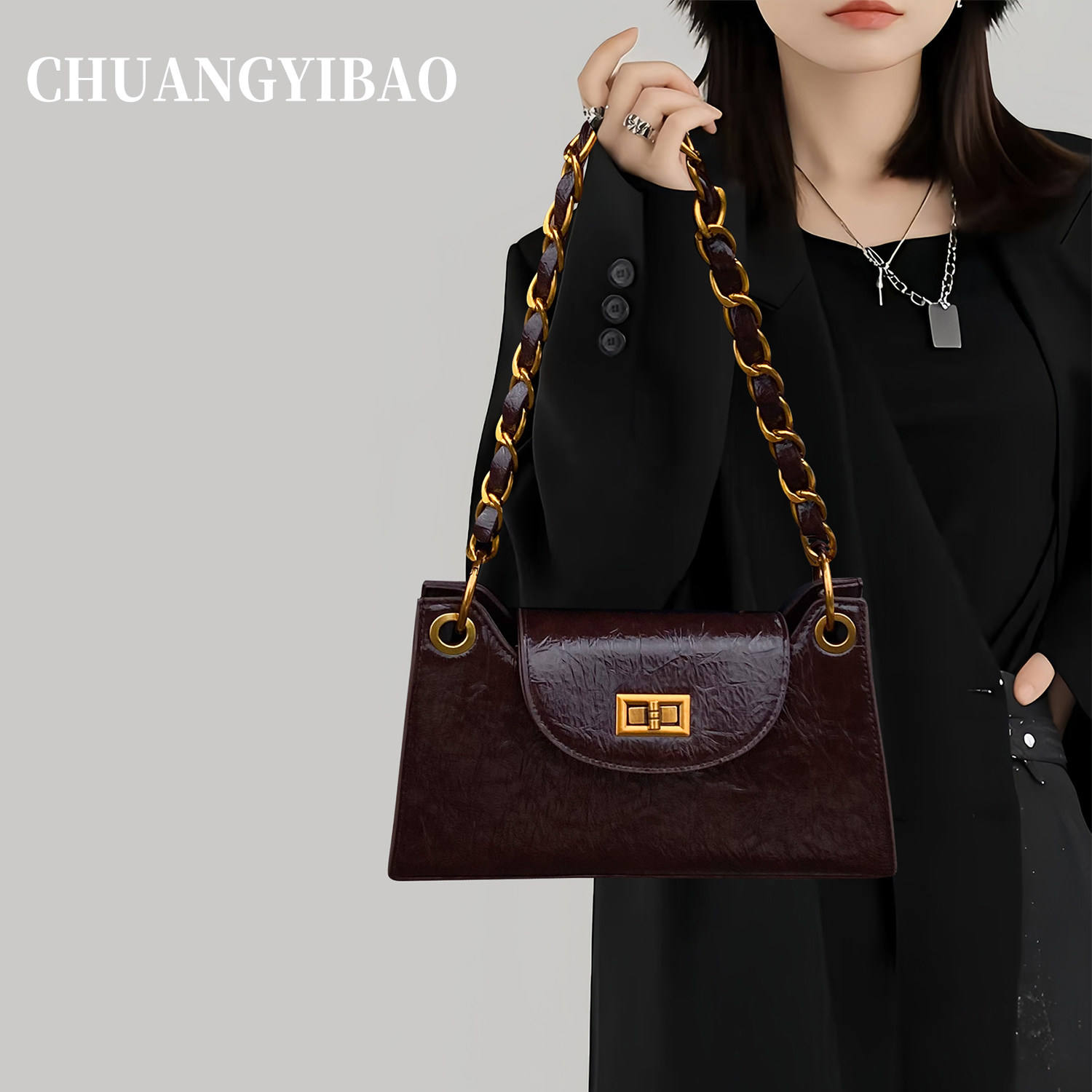 咖色超火精致链条腋下包包女式2025新款轻奢小众高级感通勤斜挎包,箱包皮具/热销女包/男包,腋下包,淘宝优惠券,粉丝福利购,淘宝优惠卷