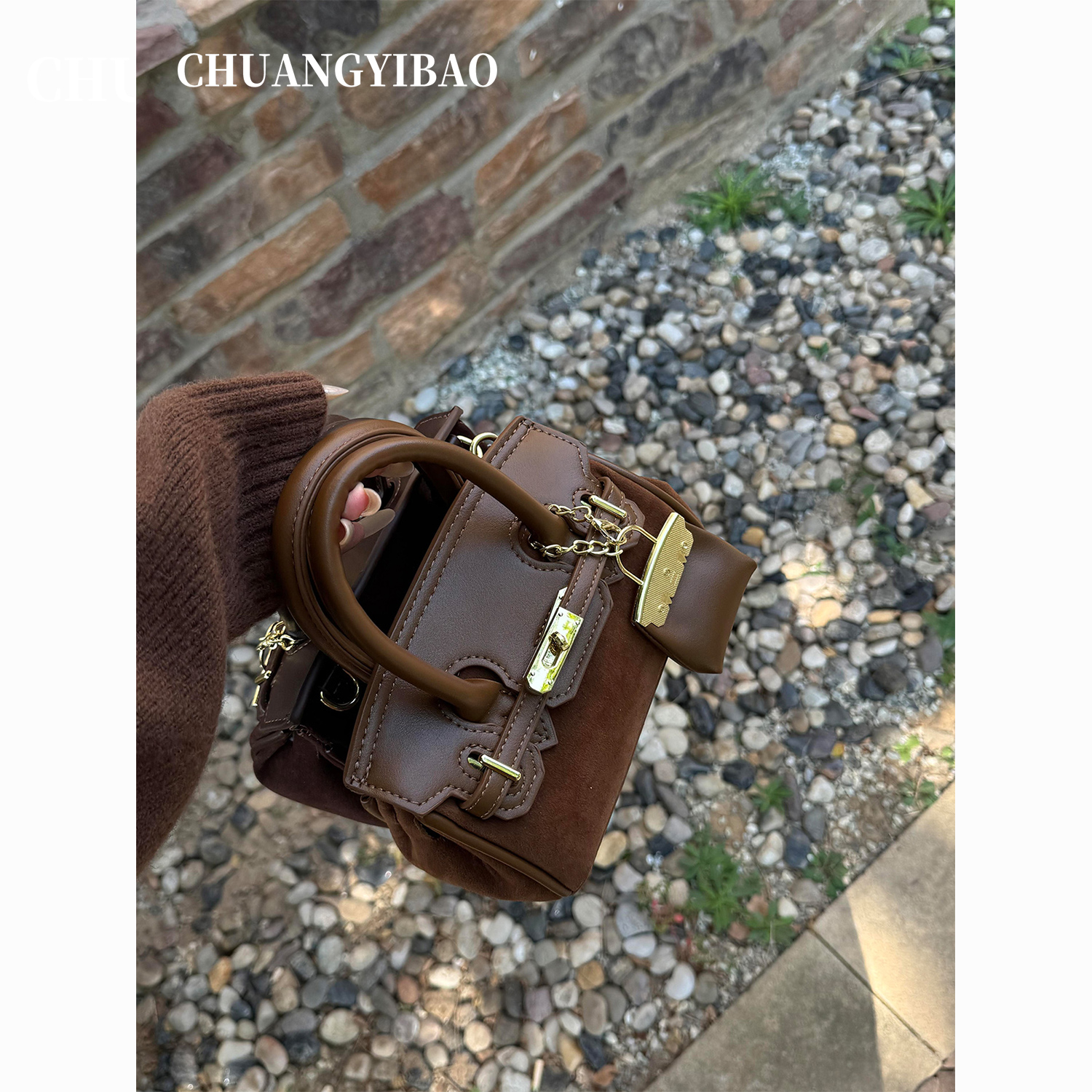 【品牌直营】麂皮绒手提凯莉包