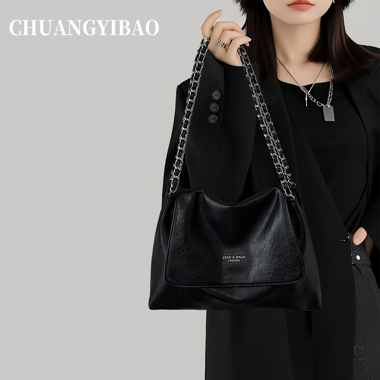 黑色通勤托特包包女大容量2025新款秋冬轻奢小众高级感单肩链条包,箱包皮具/热销女包/男包,腋下包,淘宝优惠券,粉丝福利购,淘宝优惠卷
