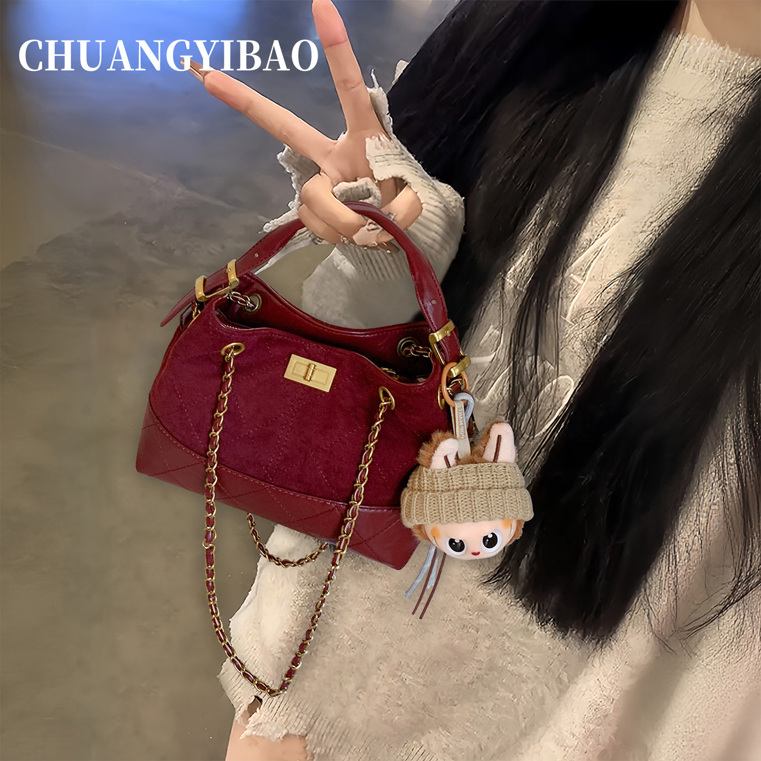 小香风链条手提水桶包包女式2026新款轻奢小众高级感斜挎红色婚包,箱包皮具/热销女包/男包,水桶包,淘宝优惠券,粉丝福利购,淘宝优惠卷