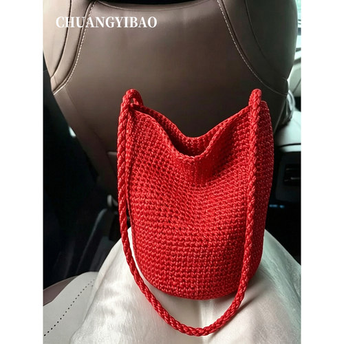 【品牌直营】小众超火编织水桶包