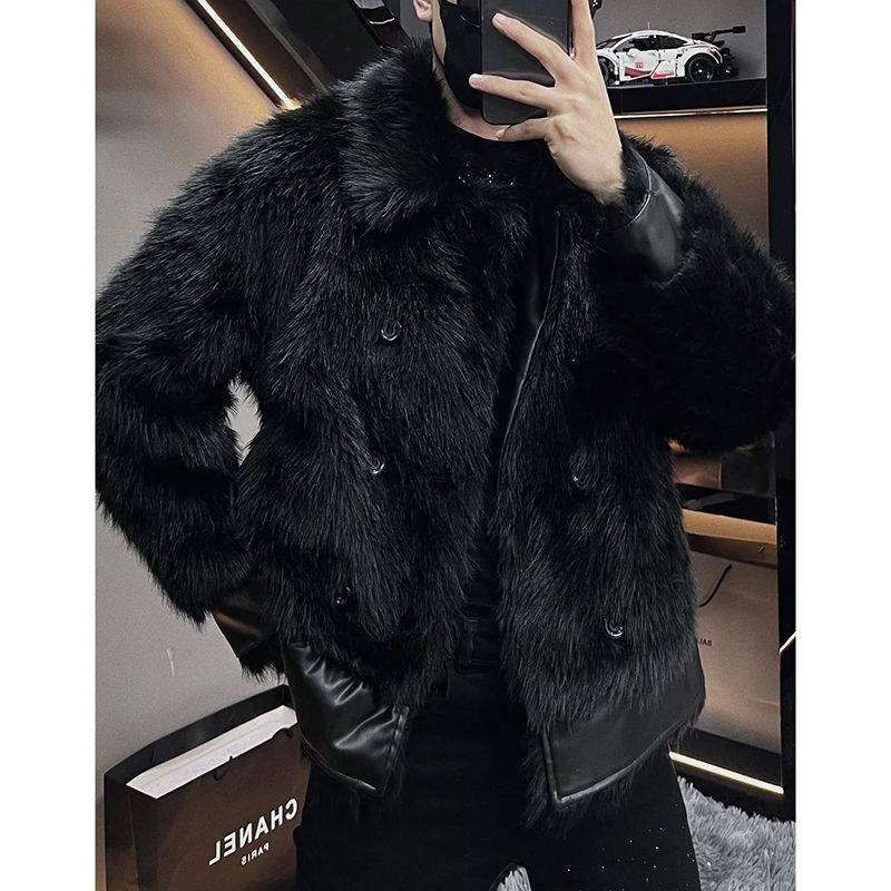 冬季毛毛外套男高品质兔毛拼皮加棉加厚皮毛一体仿皮草外套棉衣男,男装,皮草,淘宝优惠券,粉丝福利购,淘宝优惠卷