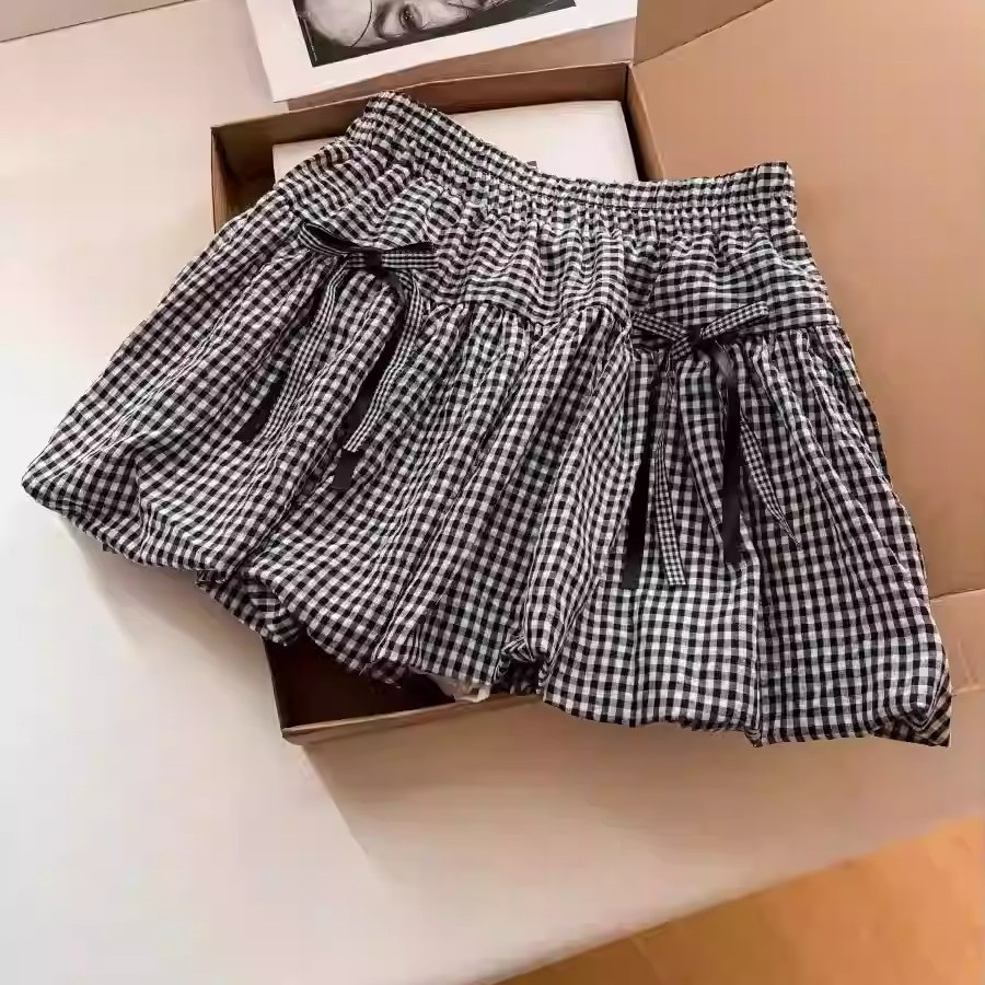 夏季高腰防走光蝴蝶结蛋糕短裙