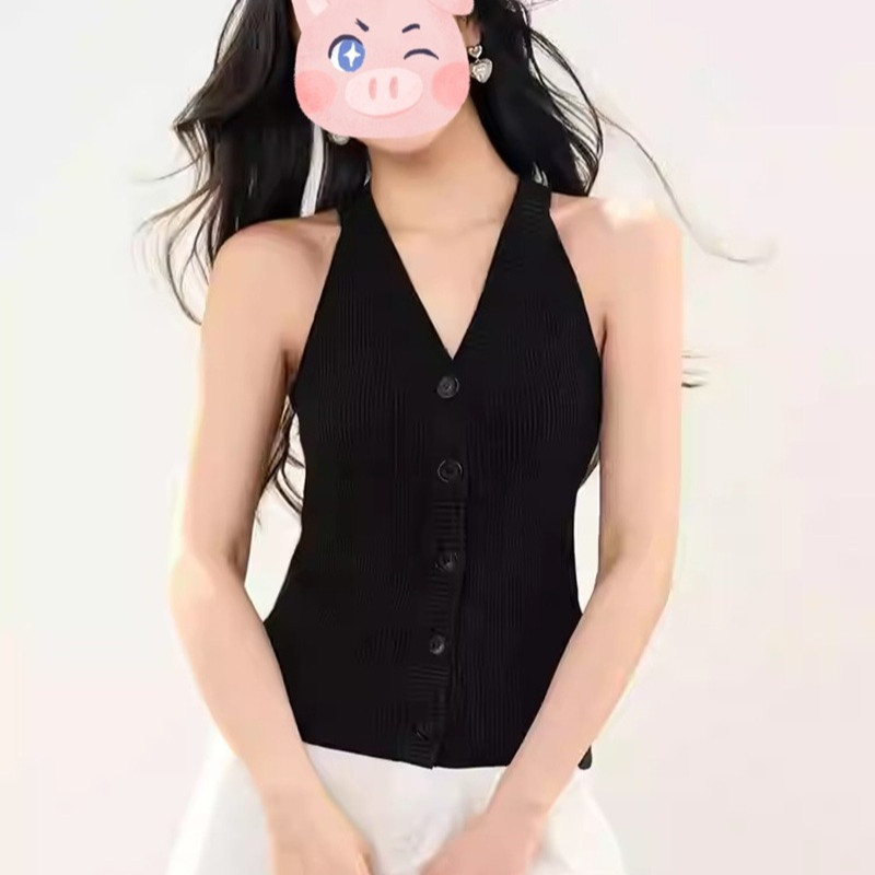 针织吊带背心女2026夏季法式马甲挂脖开衫V领无袖上衣外穿