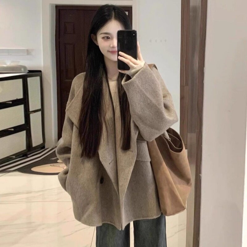 秋冬赫本风小个子中长毛呢大衣女