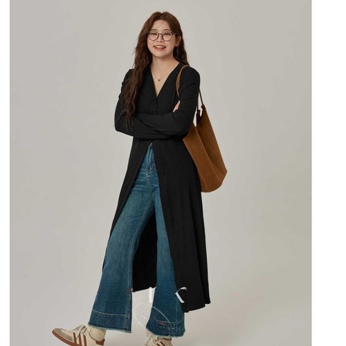 夏季新款韩版冰丝V领针织开衫中长款外套女罩衫显瘦气质连衣裙潮