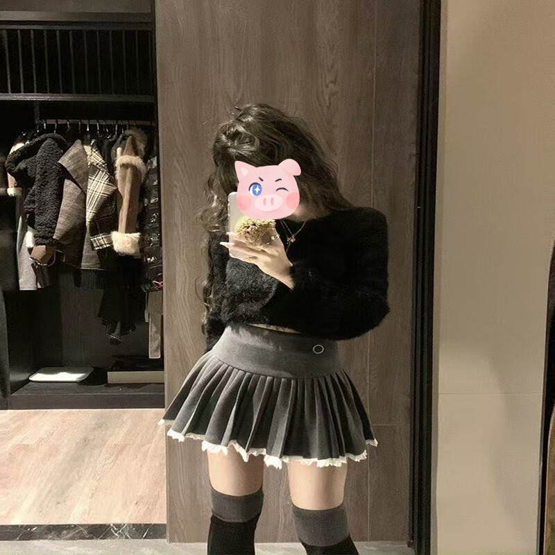 秋冬高级感毛呢百褶显瘦短裙