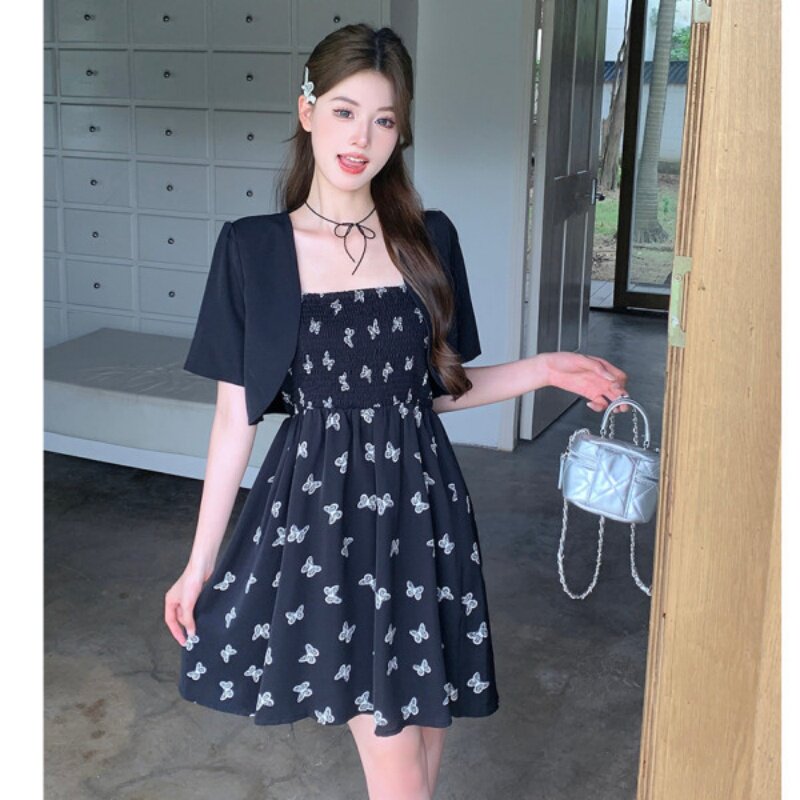 大码辣妹赫本风显瘦吊带裙两件套