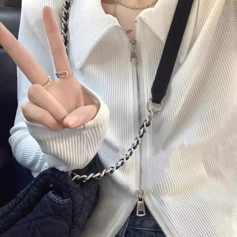 内搭polo领拉链针织开衫外套女2026新款春装长袖上衣打底衫高级感
