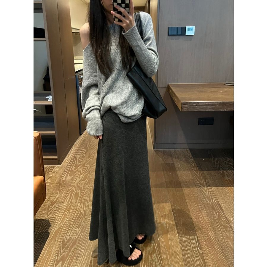 黑色鱼尾裙女春秋季长裙百搭气质a字包臀显瘦针织半身裙中长款裙