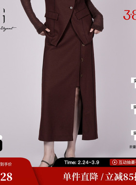 XG/雪歌XK403021AE15开叉设计半身裙2025冬季新款绵羊毛直筒裙女