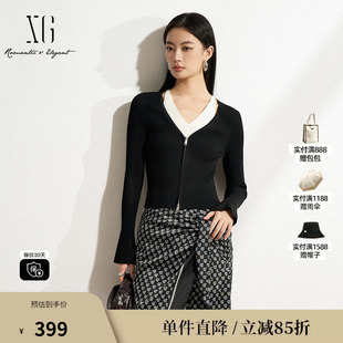 XG/雪歌XK111502A890 黑白色假两件针织衫修身显瘦套头长袖毛衣女