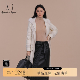 新款 冬季 水貂毛领外套女 雪歌XJ406120A951白色鹅绒羽绒服时尚