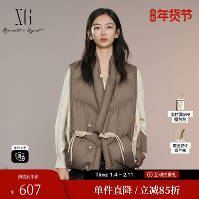 XG/雪歌XK306001A643盘扣设计羽绒马甲2025秋季新款中长款外套女