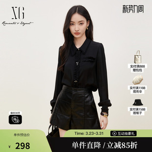 雪歌XJ321029A290黑色街头风衬衫 通勤长袖 时尚 新款 上衣女 秋季