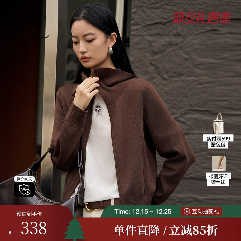 XG/雪歌XK411019A372翻领长袖毛针织衫2025冬季新款绵羊毛毛衫女