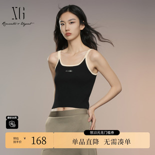 XG雪歌XK311010A190字母印花背心2025秋季 黑色休闲吊带内搭女 新款