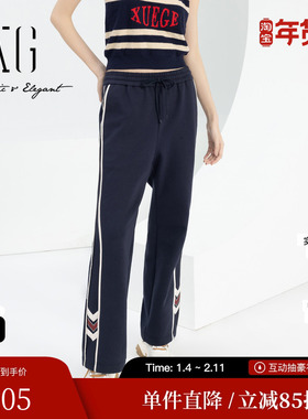 XG/雪歌XJ102001A128藏青色通勤休闲裤时尚春季新款纯棉直筒裤女