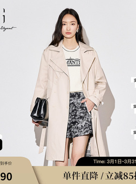 XG/雪歌XJ308009A560浅米色长袖风衣时尚秋季新款翻驳领外套女装