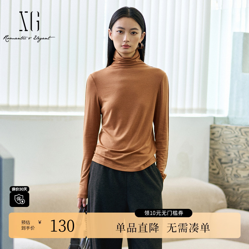 XG/雪歌XK401005A533绵羊毛长袖高领T恤2025冬季新款修身上衣女装