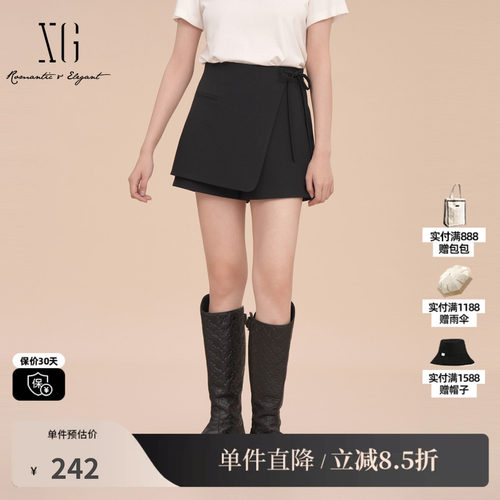 XG/雪歌XK102010A628藏青色休闲裤2025春季新款设计感直筒短裤女