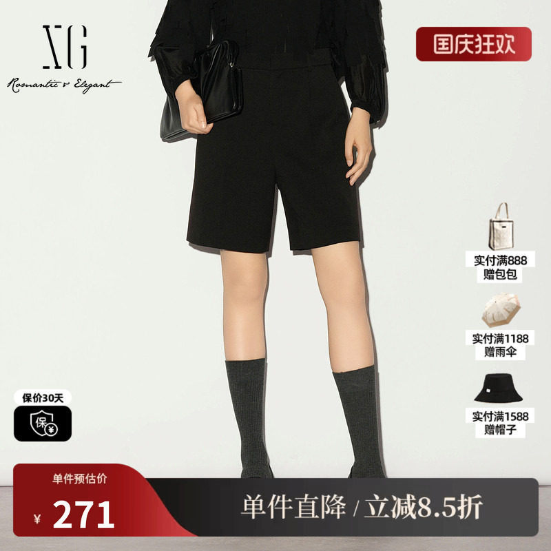 XG/雪歌XL102013A290直筒西装五分裤中裤阔腿外穿通勤休闲短裤女