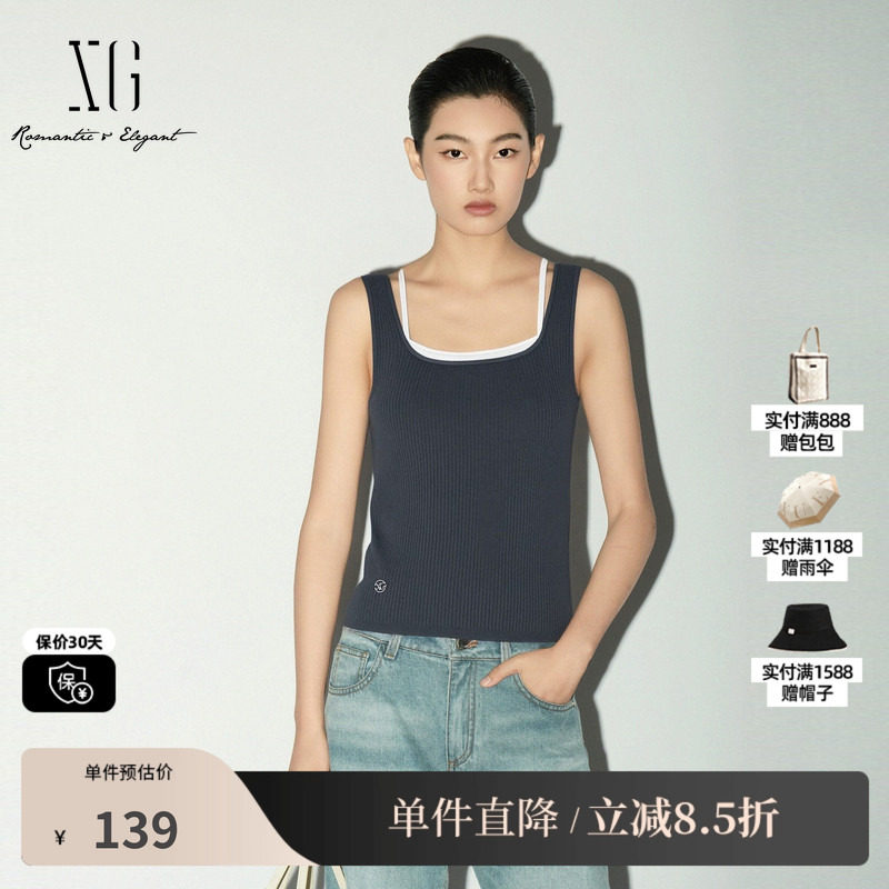 XG/雪歌XL125004A183无袖针织背心假两件拼接修身显瘦搭配吊带女