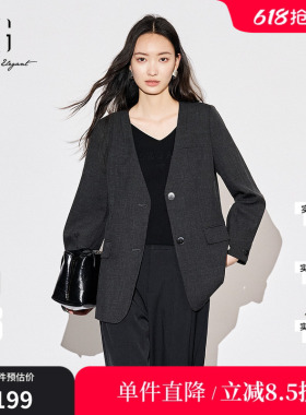 XG/雪歌XK307709A883翻袋长袖休闲西装时尚秋季新款深灰色外套女