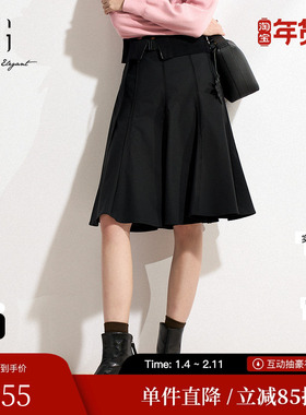 XG/雪歌XK103013A290黑色高腰半身裙2025春季新款中长款A字裙女装