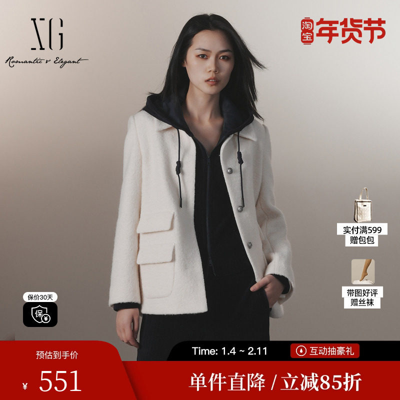 XG/雪歌XJ407025A591长袖休闲西装时尚冬季新款纯棉羊毛外套女装