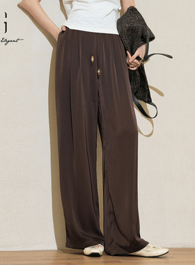 XG/雪歌XM202510A809 咖色直筒休闲裤松紧垂感口袋休闲通勤长裤女