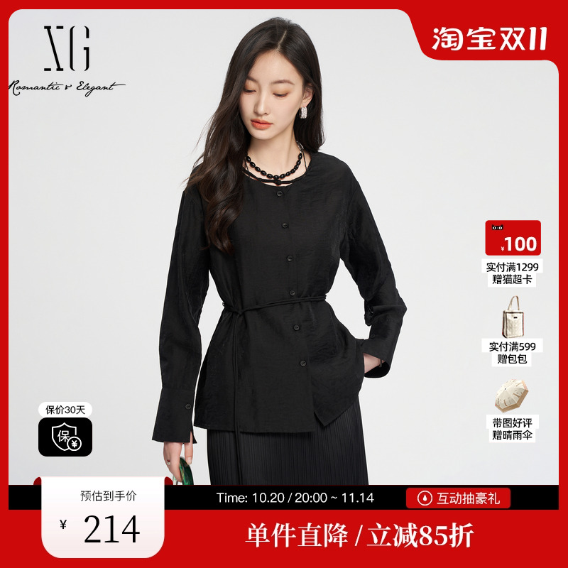 XG/雪歌XK307828A890通勤黑色长袖衬衫时尚秋季新款莱赛尔上衣女