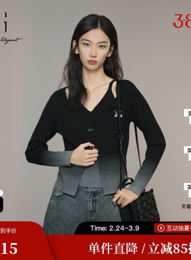 XG/雪歌XK311041B490 渐变假两件长袖毛针织衫感显瘦黑色毛衫女装