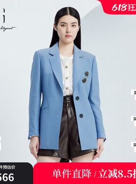 XG/雪歌XJ307010A319 蓝羊毛混纺长袖休闲西装两粒扣通勤外套女装