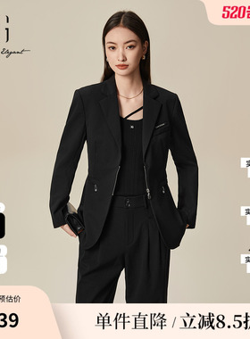 XG/雪歌XL107030A390黑色休闲西装2025秋季新款绵羊毛长袖外套女